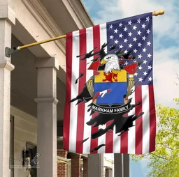 ScotsTee Shop American Markham Coat of Arms Scratch on American Flag U.S. Flag Garden Flag/ House Flag