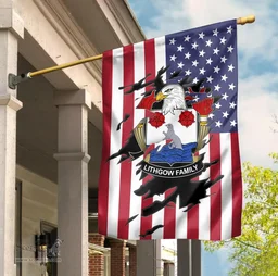 ScotsTee Shop American Lithgow Coat of Arms Scratch on American Flag U.S. Flag Garden Flag/ House Flag