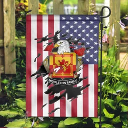 ScotsTee Shop American Middleton Coat of Arms Scratch on American Flag U.S. Flag Garden Flag/ House Flag