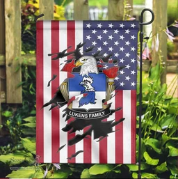 ScotsTee Shop American Lukens Coat of Arms Scratch on American Flag U.S. Flag Garden Flag/ House Flag