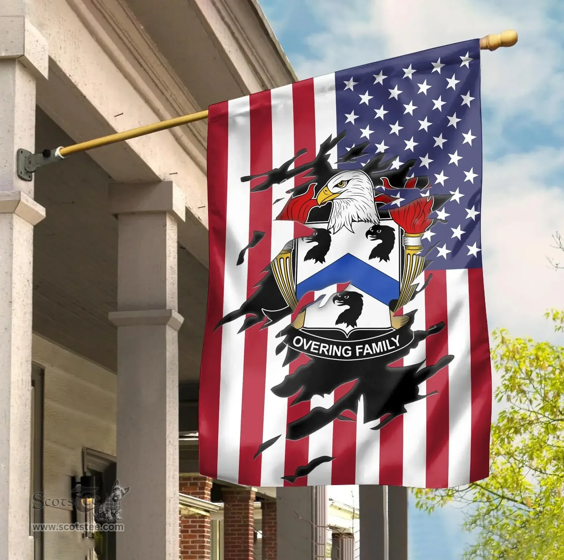 ScotsTee Shop American Overing Coat of Arms Scratch on American Flag U.S. Flag Garden Flag/ House Flag