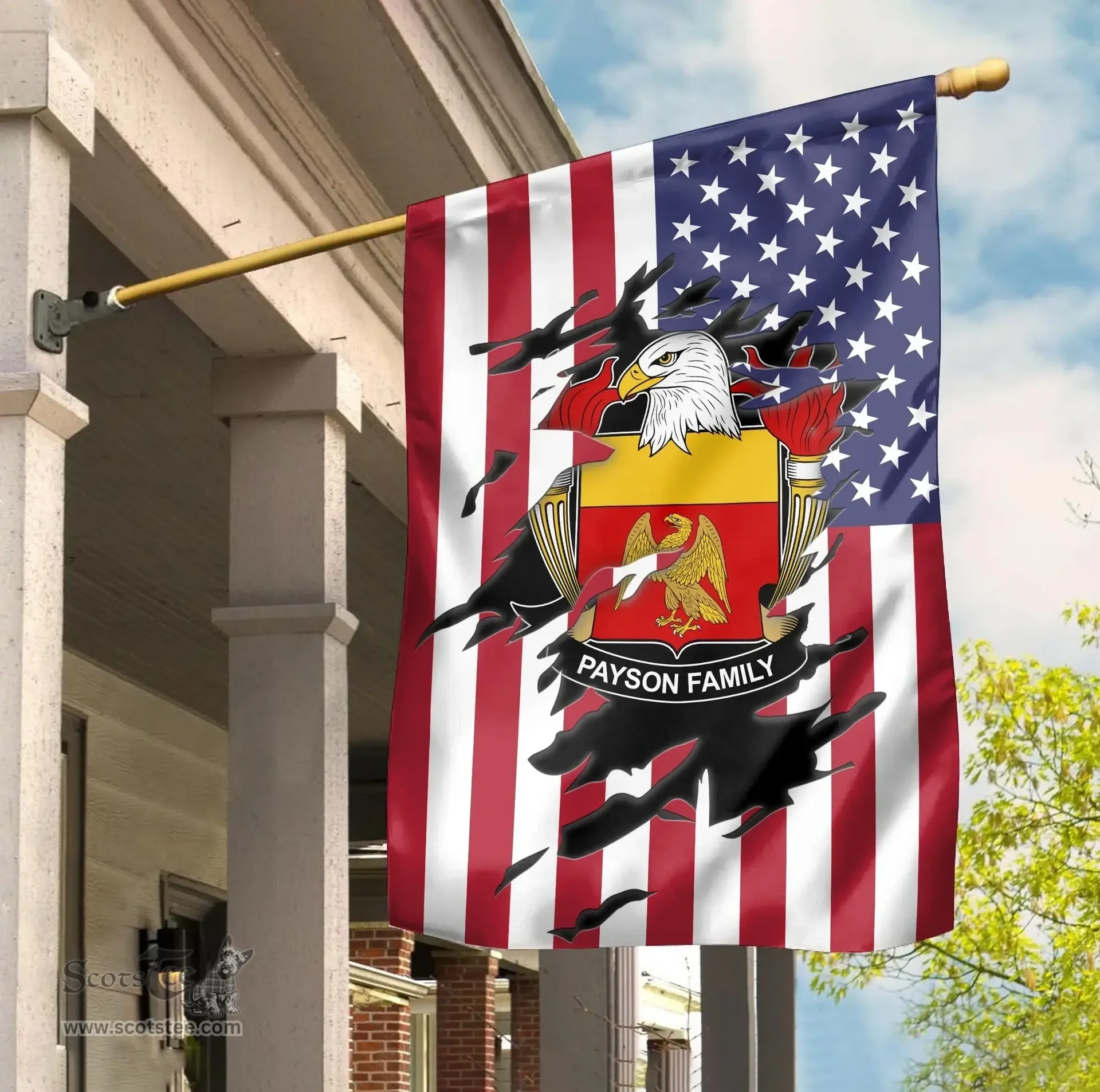 ScotsTee Shop American Payson Coat of Arms Scratch on American Flag U.S. Flag Garden Flag/ House Flag