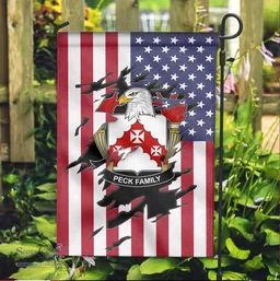 ScotsTee Shop American Peck Coat of Arms Scratch on American Flag U.S. Flag Garden Flag/ House Flag