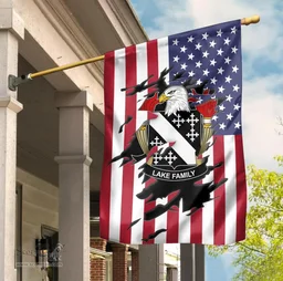 ScotsTee Shop American Lake Coat of Arms Scratch on American Flag U.S. Flag Garden Flag/ House Flag