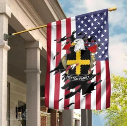 ScotsTee Shop American Peyton Coat of Arms Scratch on American Flag U.S. Flag Garden Flag/ House Flag