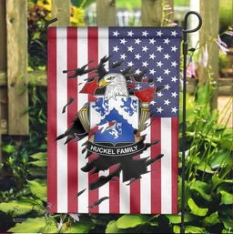 ScotsTee Shop American Huckel Coat of Arms Scratch on American Flag U.S. Flag Garden Flag/ House Flag