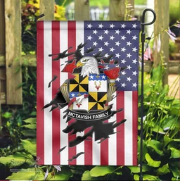 ScotsTee Shop American McTavish Coat of Arms Scratch on American Flag U.S. Flag Garden Flag/ House Flag
