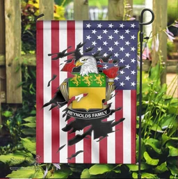 ScotsTee Shop American Reynolds Coat of Arms Scratch on American Flag U.S. Flag Garden Flag/ House Flag