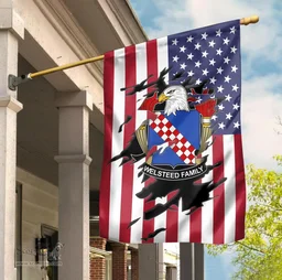 ScotsTee Shop American Welsteed Coat of Arms Scratch on American Flag U.S. Flag Garden Flag/ House Flag