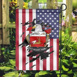 ScotsTee Shop American Stuyvesant Coat of Arms Scratch on American Flag U.S. Flag Garden Flag/ House Flag
