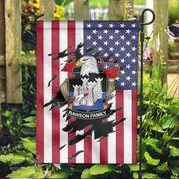ScotsTee Shop American Rawson Coat of Arms Scratch on American Flag U.S. Flag Garden Flag/ House Flag