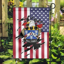 ScotsTee Shop American Wallace Coat of Arms Scratch on American Flag U.S. Flag Garden Flag/ House Flag