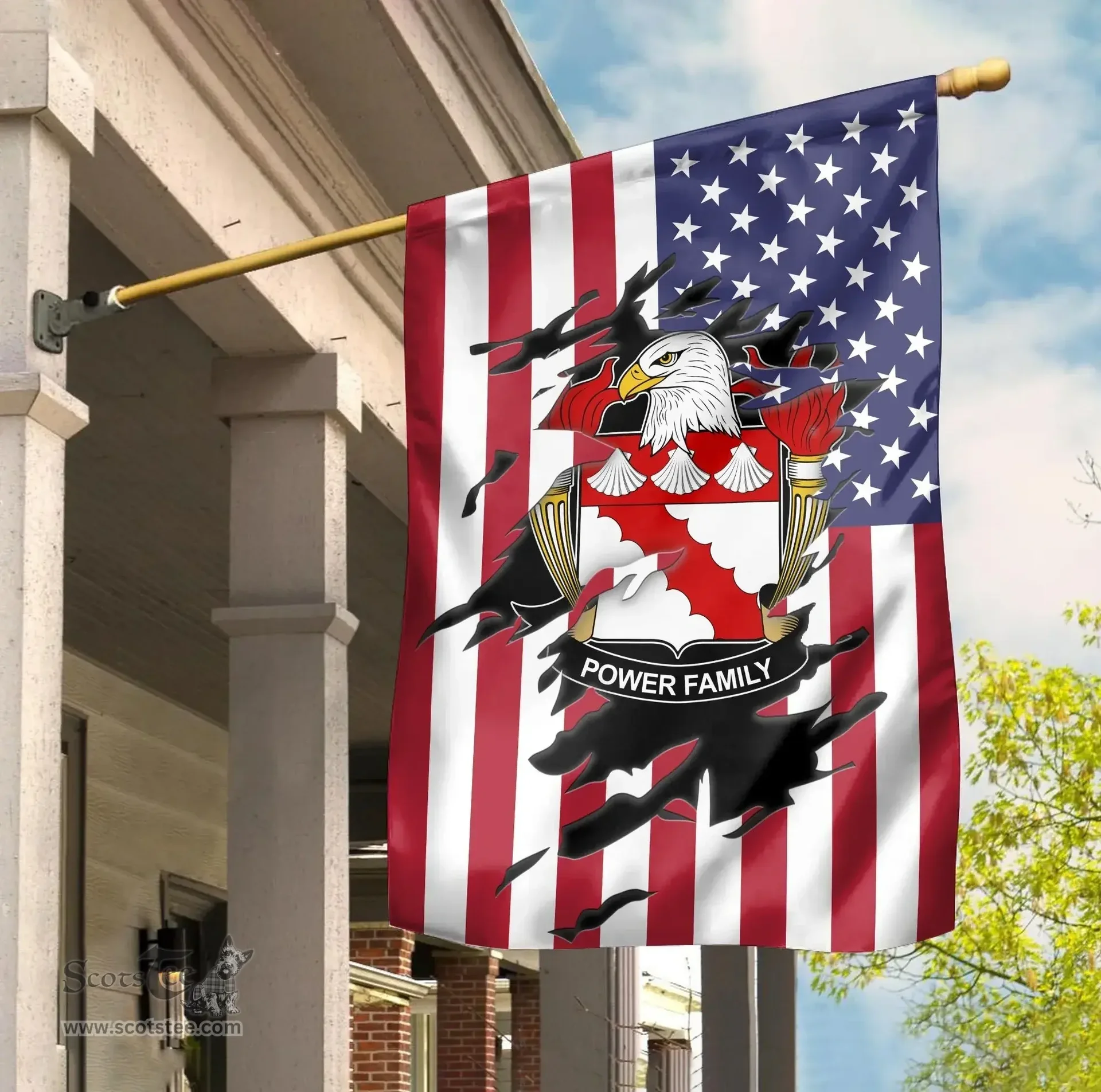 ScotsTee Shop American Power Coat of Arms Scratch on American Flag U.S. Flag Garden Flag/ House Flag