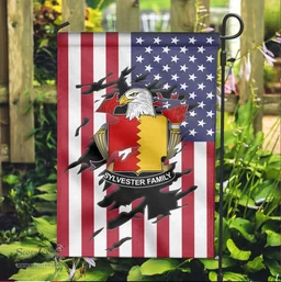 ScotsTee Shop American Sylvester Coat of Arms Scratch on American Flag U.S. Flag Garden Flag/ House Flag