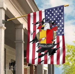 ScotsTee Shop American Searles Coat of Arms Scratch on American Flag U.S. Flag Garden Flag/ House Flag