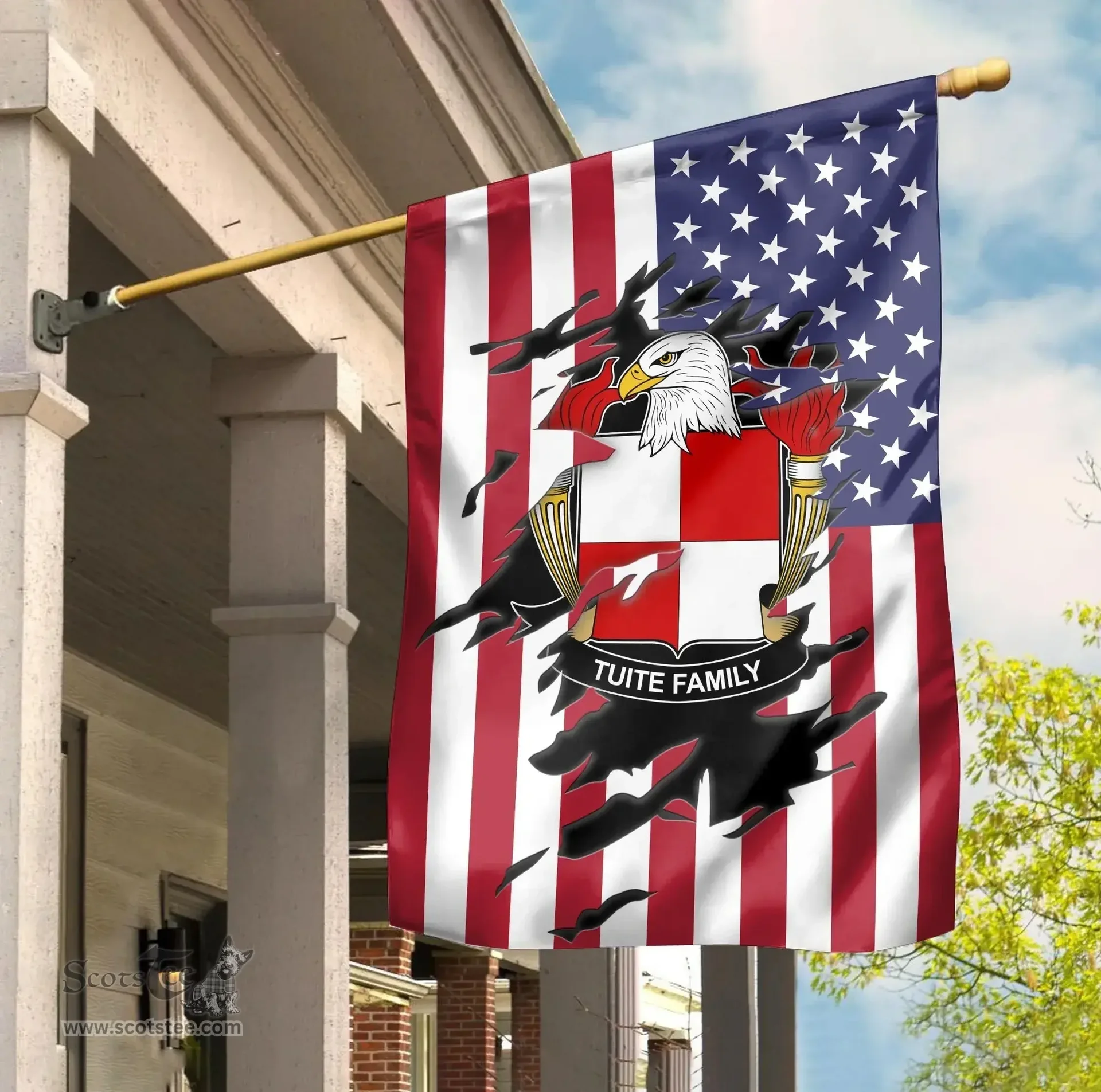 ScotsTee Shop American Tuite Coat of Arms Scratch on American Flag U.S. Flag Garden Flag/ House Flag