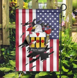 ScotsTee Shop American Stott Coat of Arms Scratch on American Flag U.S. Flag Garden Flag/ House Flag