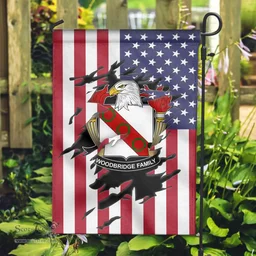 ScotsTee Shop American Wood Coat of Arms Scratch on American Flag U.S. Flag Garden Flag/ House Flag