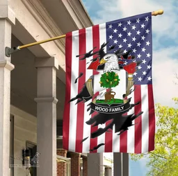 ScotsTee Shop American Wood Coat of Arms Scratch on American Flag U.S. Flag Garden Flag/ House Flag