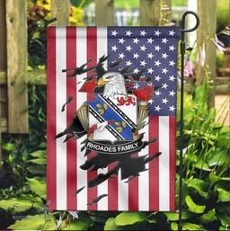 ScotsTee Shop American Rhoades Coat of Arms Scratch on American Flag U.S. Flag Garden Flag/ House Flag