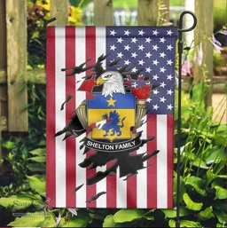 ScotsTee Shop American Shelton Coat of Arms Scratch on American Flag U.S. Flag Garden Flag/ House Flag