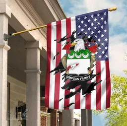 ScotsTee Shop American Simpson Coat of Arms Scratch on American Flag U.S. Flag Garden Flag/ House Flag