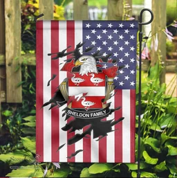 ScotsTee Shop American Sheldon Coat of Arms Scratch on American Flag U.S. Flag Garden Flag/ House Flag