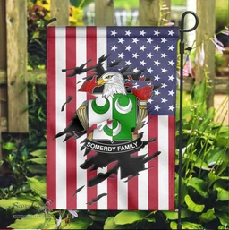 ScotsTee Shop American Somerby Coat of Arms Scratch on American Flag U.S. Flag Garden Flag/ House Flag