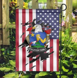 ScotsTee Shop American Stauffer Coat of Arms Scratch on American Flag U.S. Flag Garden Flag/ House Flag
