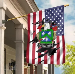 ScotsTee Shop American Putman Coat of Arms Scratch on American Flag U.S. Flag Garden Flag/ House Flag