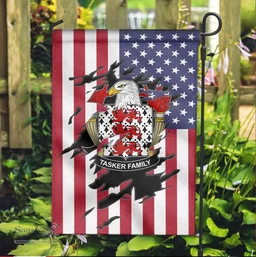 ScotsTee Shop American Tasker Coat of Arms Scratch on American Flag U.S. Flag Garden Flag/ House Flag