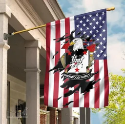 ScotsTee Shop American Sherwood Coat of Arms Scratch on American Flag U.S. Flag Garden Flag/ House Flag