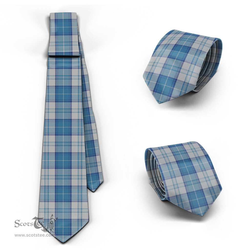ScotsTee Shop Scottish Menzies Dress Blue and White Tartan Tie Plaid Necktie