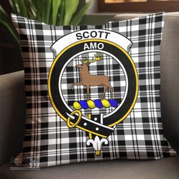 ScotsTee Shop Scottish Scott Black White Clan Crest Tartan Pillow/ Pillow Cover Tartan Accessories for Home