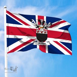 ScotsTee Shop Scottish Arthur Coat of Arms on Flag of the United Kingdom Flag