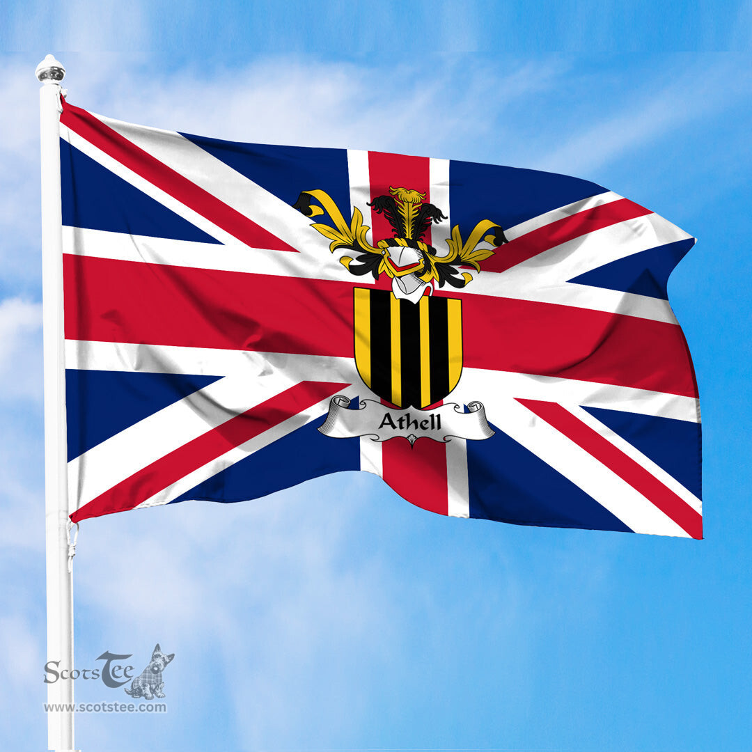 ScotsTee Shop Scottish Athell Coat of Arms on Flag of the United Kingdom Flag