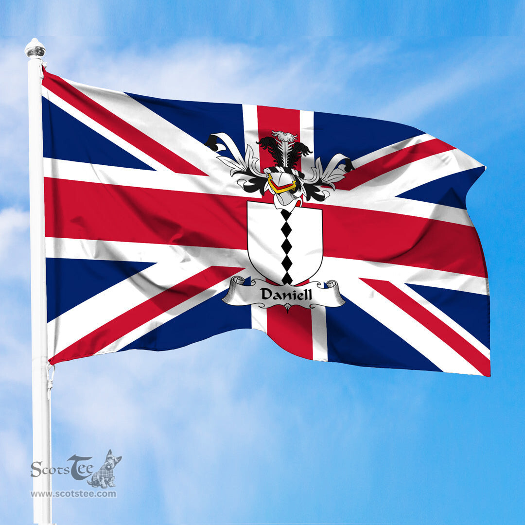 ScotsTee Shop Scottish Daniell Coat of Arms on Flag of the United Kingdom Flag
