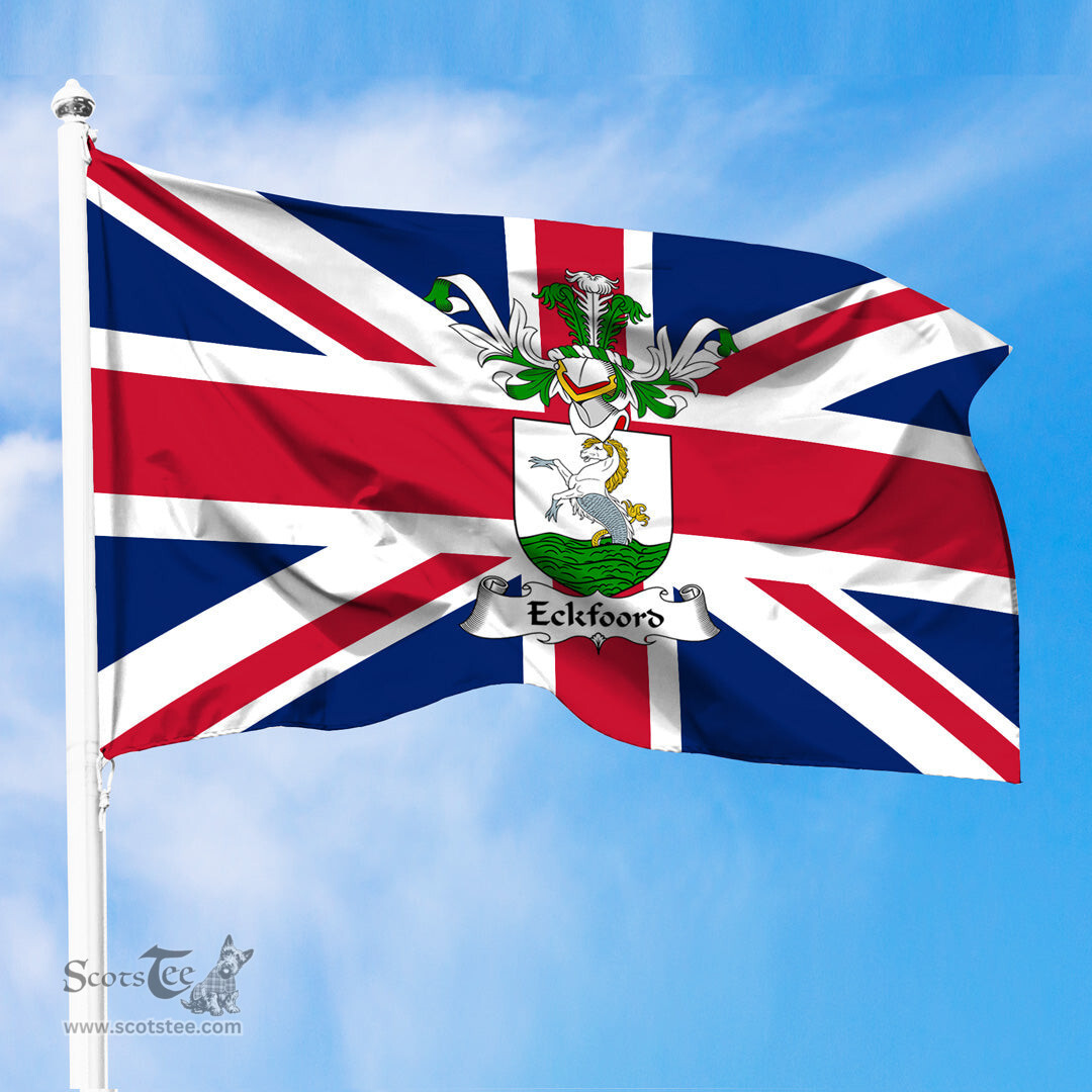 ScotsTee Shop Scottish Eckfoord Coat of Arms on Flag of the United Kingdom Flag