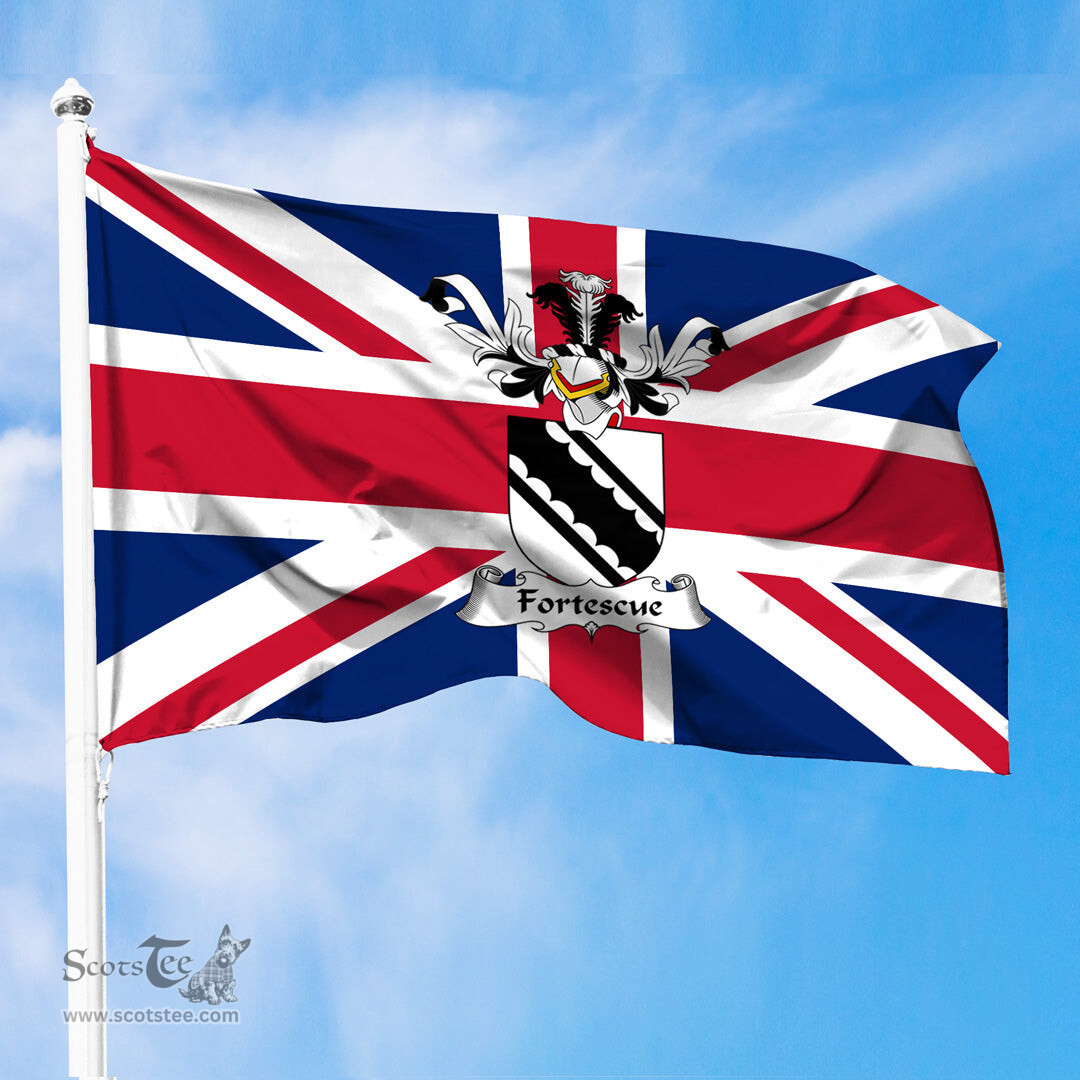 ScotsTee Shop Scottish Fortescue Coat of Arms on Flag of the United Kingdom Flag