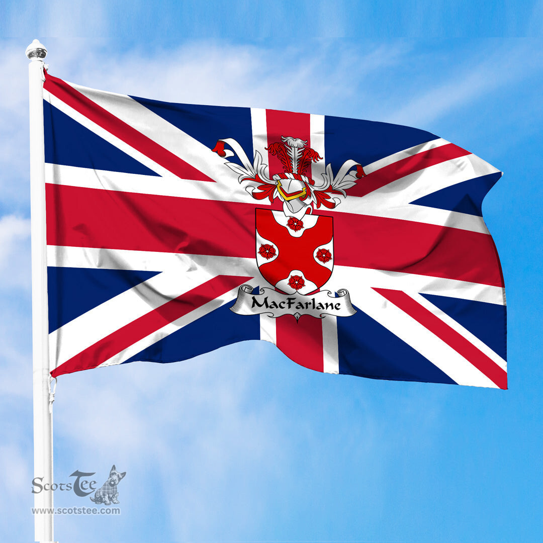 ScotsTee Shop Scottish MacFarlane Coat of Arms on Flag of the United Kingdom Flag