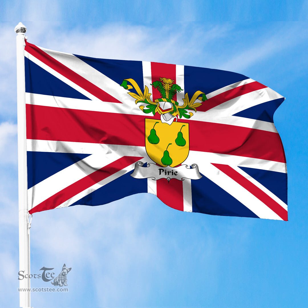 ScotsTee Shop Scottish Pirie Coat of Arms on Flag of the United Kingdom Flag