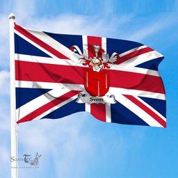 ScotsTee Shop Scottish Swift or Swifte Coat of Arms on Flag of the United Kingdom Flag