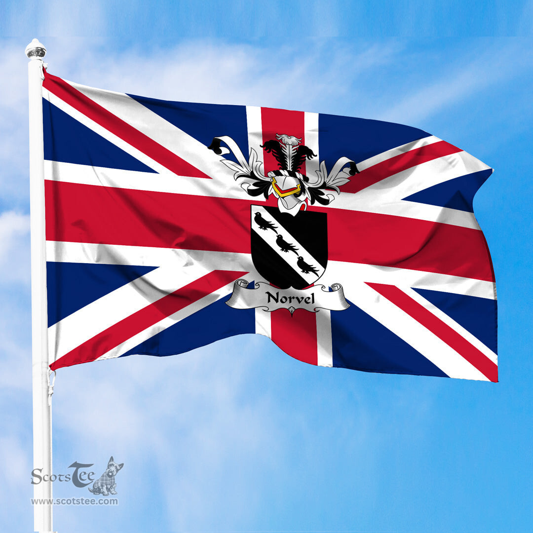 ScotsTee Shop Scottish Norvel Coat of Arms on Flag of the United Kingdom Flag