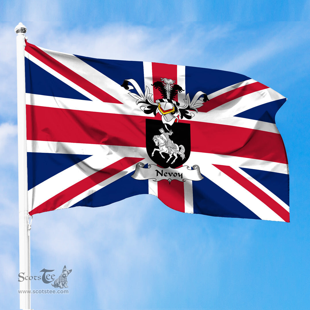ScotsTee Shop Scottish Nevoy Coat of Arms on Flag of the United Kingdom Flag