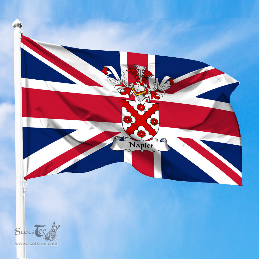 ScotsTee Shop Scottish Napier Coat of Arms on Flag of the United Kingdom Flag