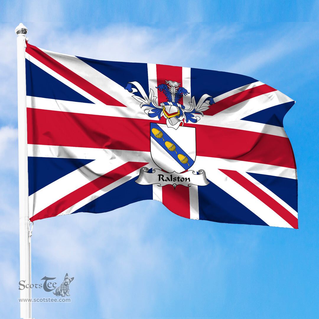 ScotsTee Shop Scottish Ralston Coat of Arms on Flag of the United Kingdom Flag