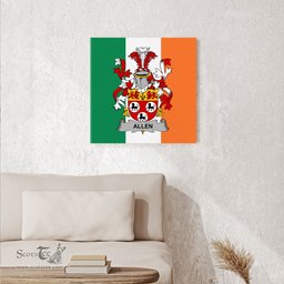 ScotsTee Shop Irish Allen Clan Family Crest Ireland Flag Framed Canvas Print
