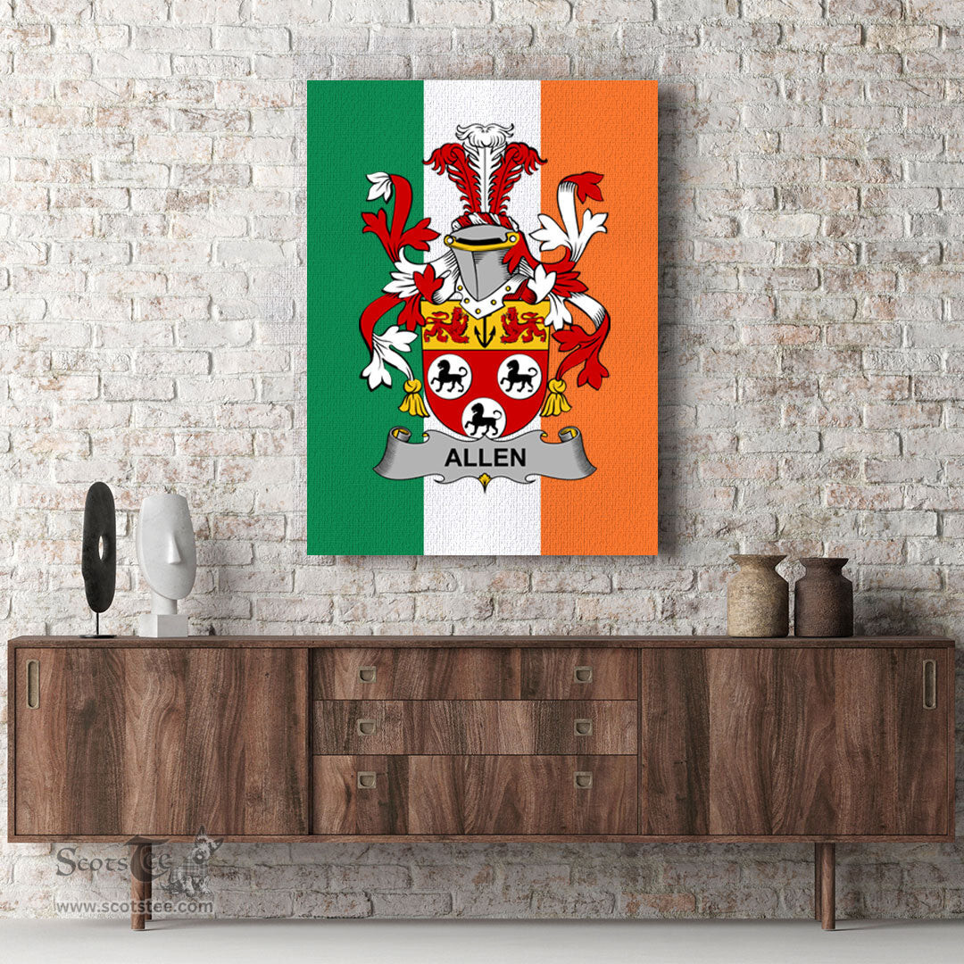 ScotsTee Shop Irish Allen Clan Family Crest Ireland Flag Framed Canvas Print