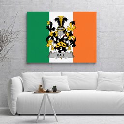 ScotsTee Shop Irish Ball Clan Family Crest Ireland Flag Framed Canvas Print