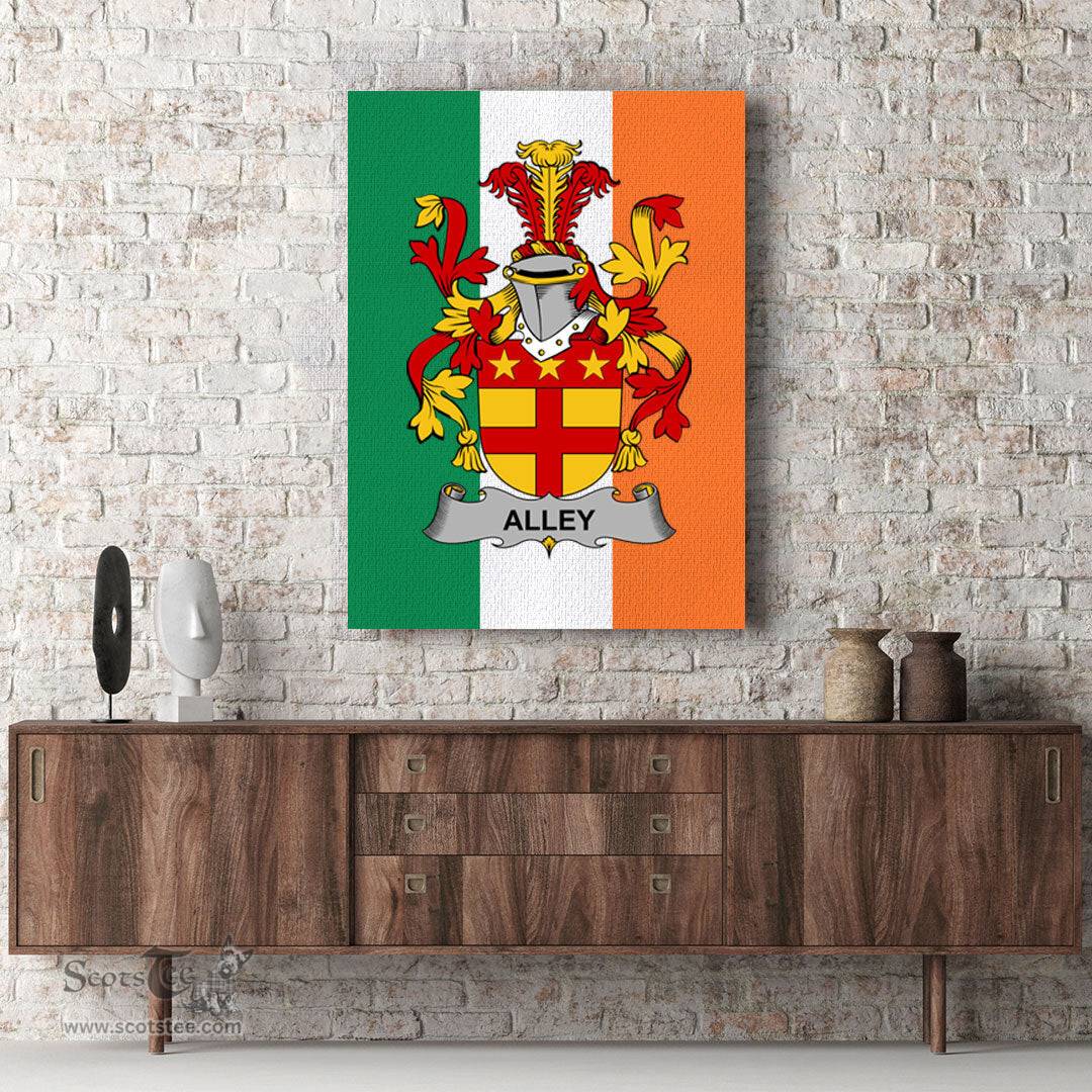 ScotsTee Shop Irish Alley Clan Family Crest Ireland Flag Framed Canvas Print